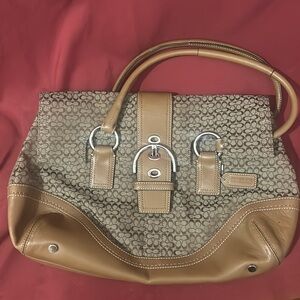 Coach Authentic Signature Flap Satchel Ashley F10929 Bag Tan with Brown Leather